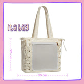 Beige ita bag with mesh side pocket